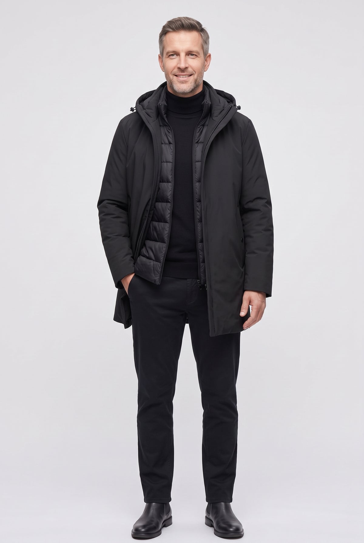 Men's Winter Jacket | Hooded Parka with Quilted Lining - Black