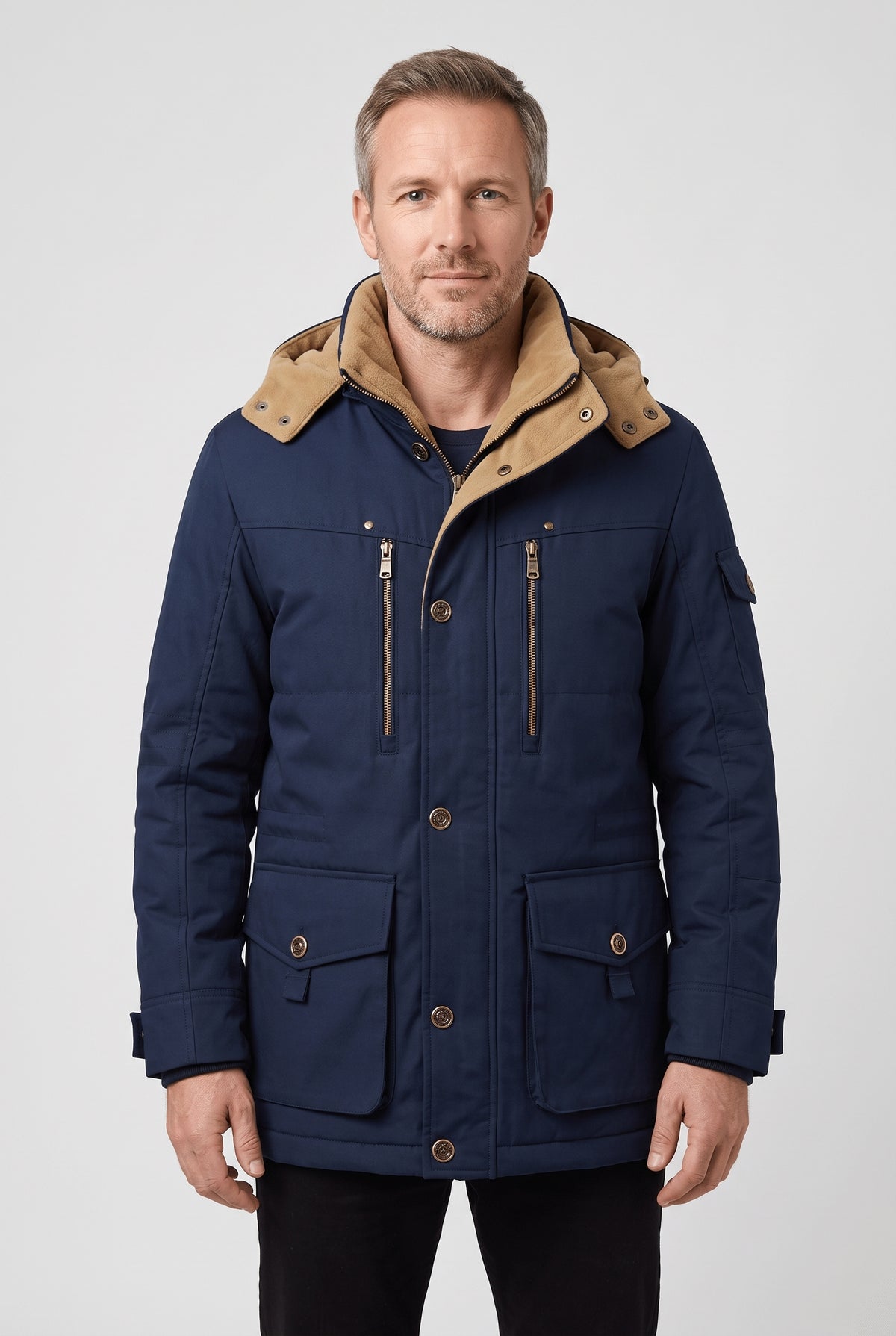 Men's Winter Jacket | Utility Parka with Fleece-Lined Hood - Navy