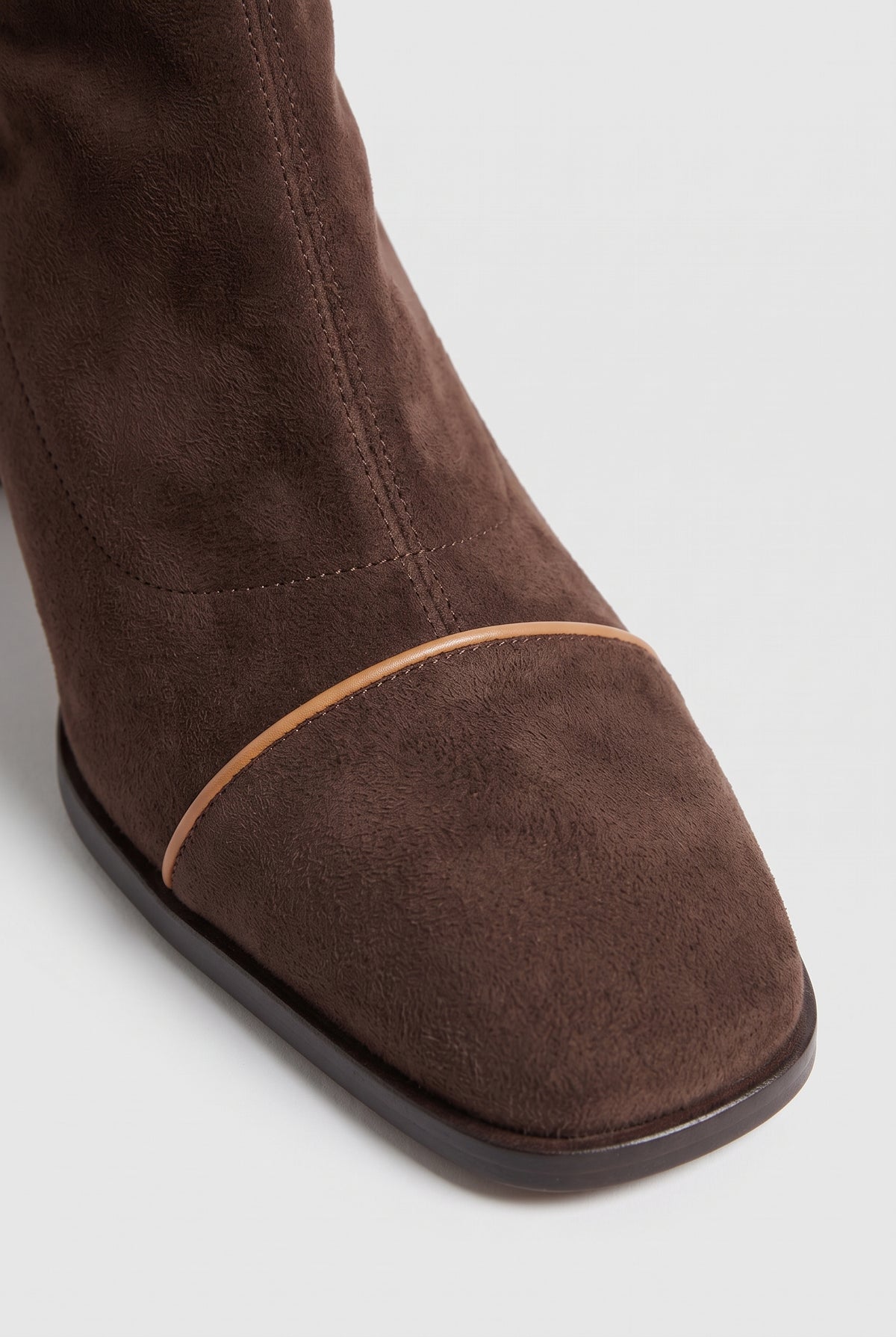 Women's Ankle Boots | Suede-Look Sock Style with Square Toe - Brown detail