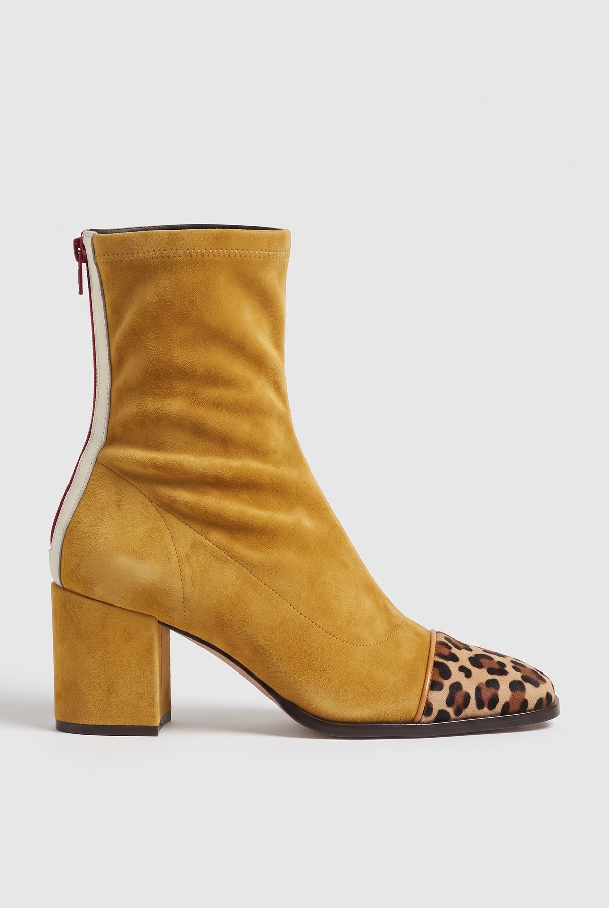 Women's Ankle Boots | Suede-Look Sock Style with Square Toe - Yellow