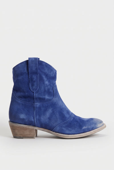 Women's Ankle Boots | Suede-Look Western with Pull Tabs - Blue