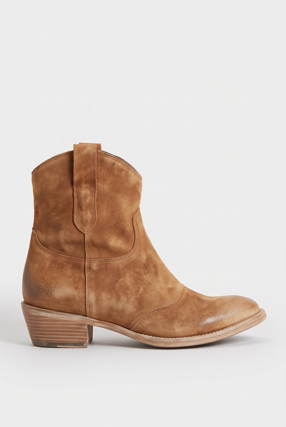 Women's Ankle Boots | Suede-Look Western with Pull Tabs - Brown