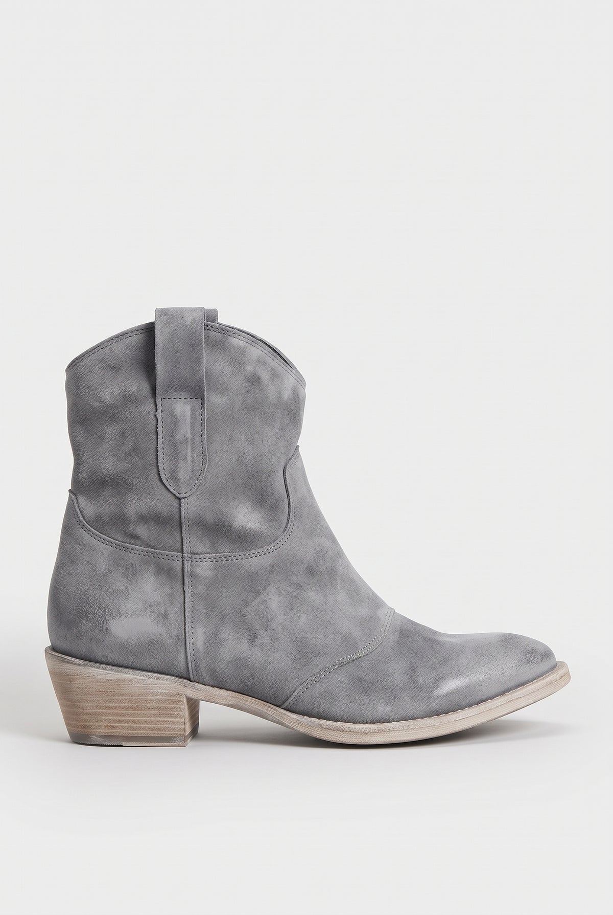 Women's Ankle Boots | Suede-Look Western with Pull Tabs - Grey