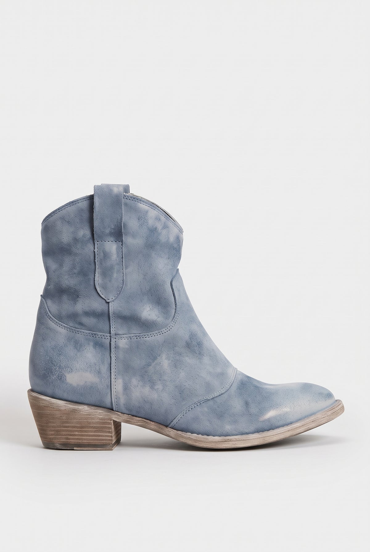 Women's Ankle Boots | Suede-Look Western with Pull Tabs - Light Blue