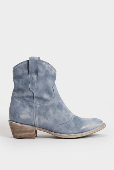 Women's Ankle Boots | Suede-Look Western with Pull Tabs - Light Blue