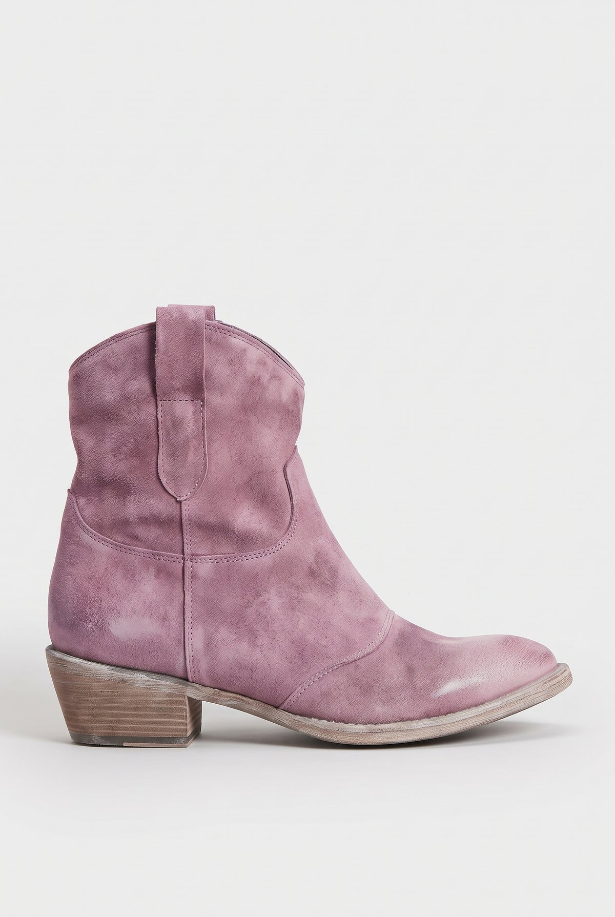 Women's Ankle Boots | Suede-Look Western with Pull Tabs - Lilac
