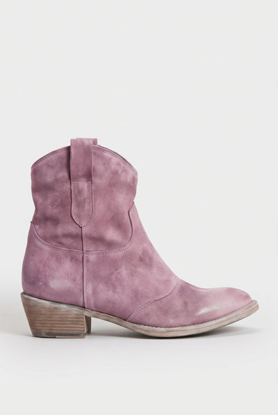 Women's Ankle Boots | Suede-Look Western with Pull Tabs - Lilac