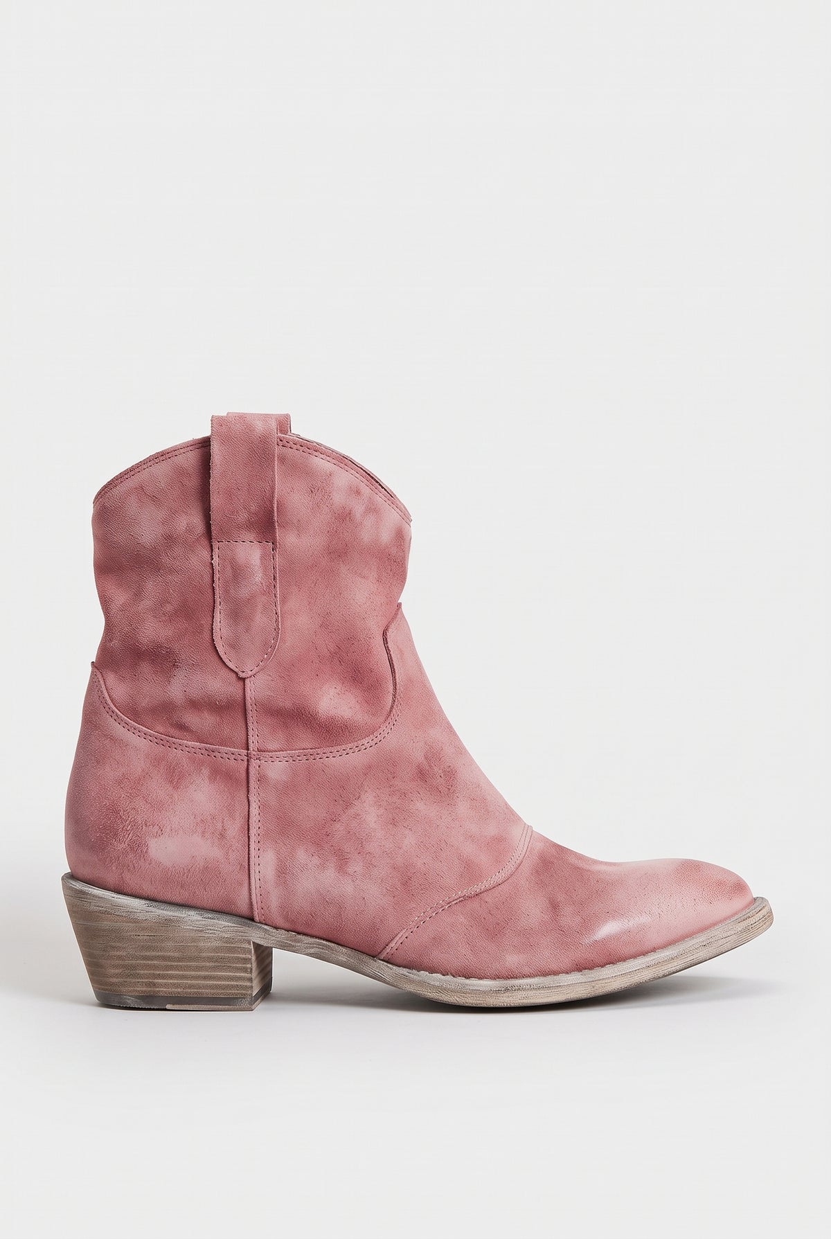 Women's Ankle Boots | Suede-Look Western with Pull Tabs - Pink