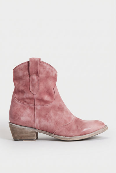 Women's Ankle Boots | Suede-Look Western with Pull Tabs - Pink