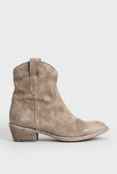 Women's Ankle Boots | Suede-Look Western with Pull Tabs - Taupe