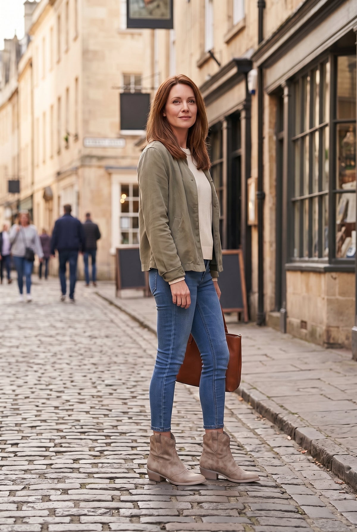 Women's Ankle Boots | Suede-Look Western with Pull Tabs - Taupe lifestyle