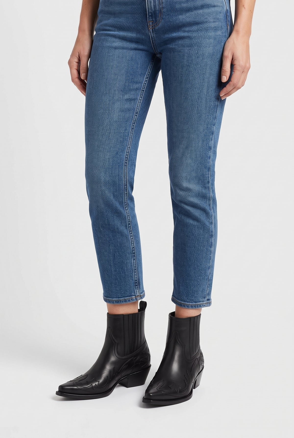 Women's Ankle Boots | Western Pointed Toe with Block Heel - Black worn
