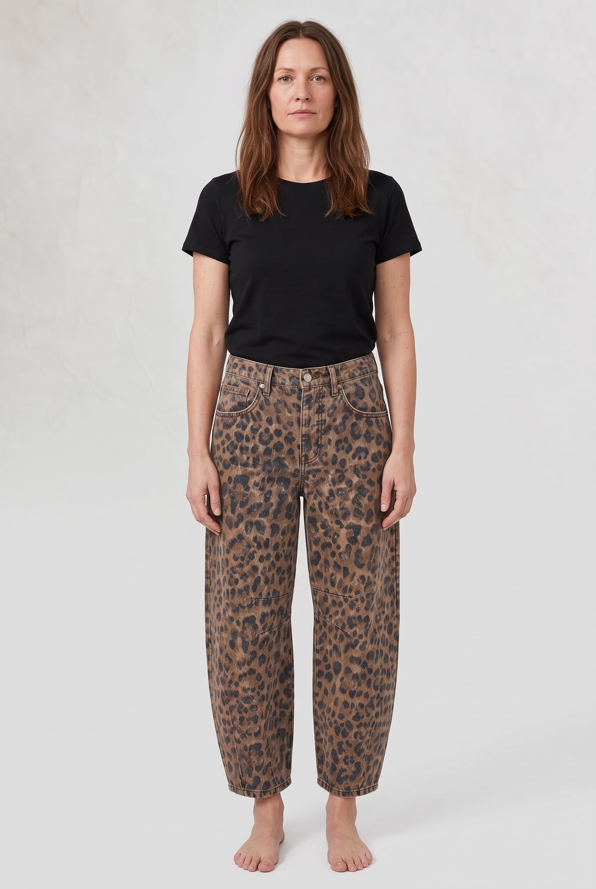 Women's Barrel Jeans | Curved Leg with Mid Waist - Leopard