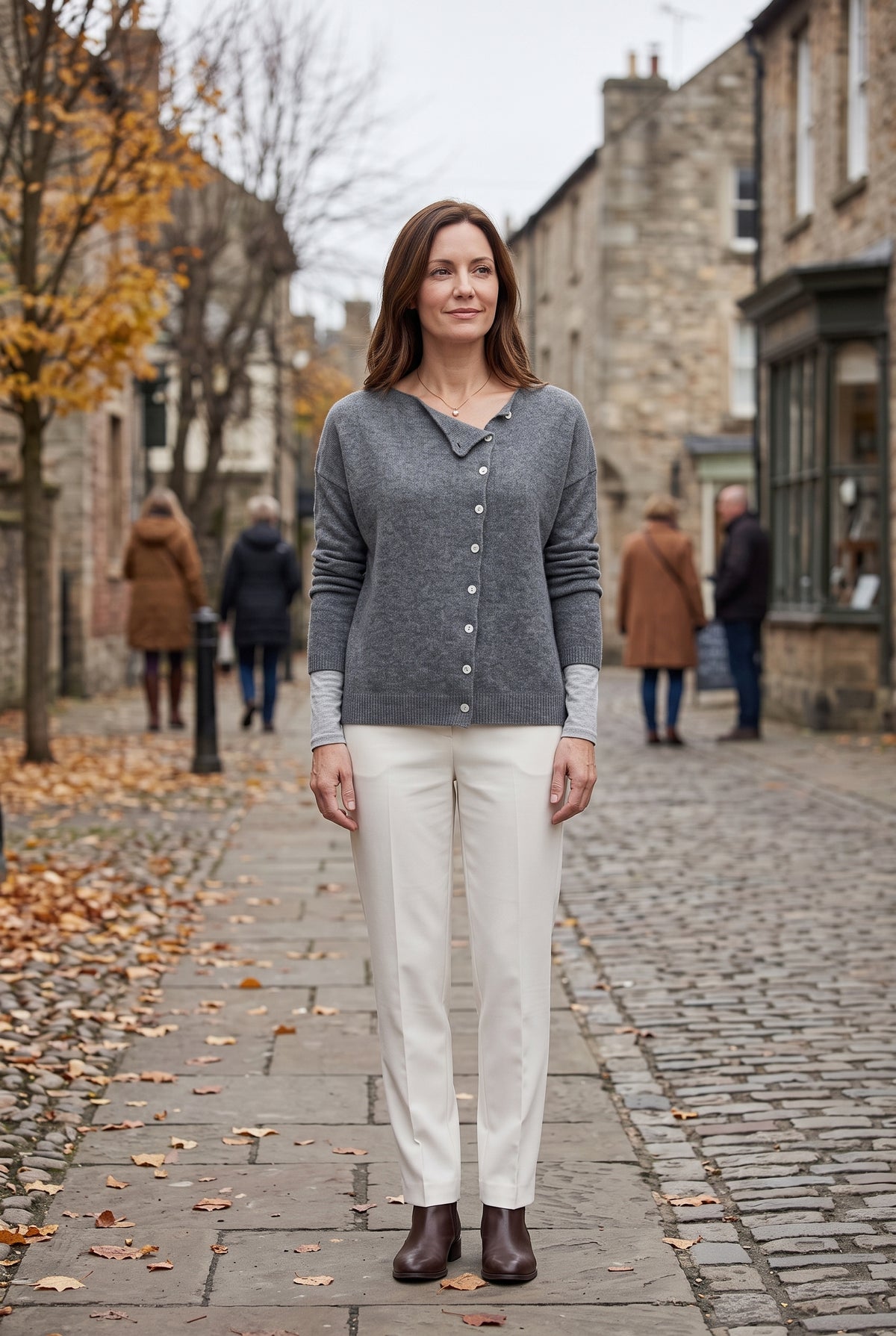 Women's Cardigan | Asymmetric Button Fine Knit - Charcoal lifestyle