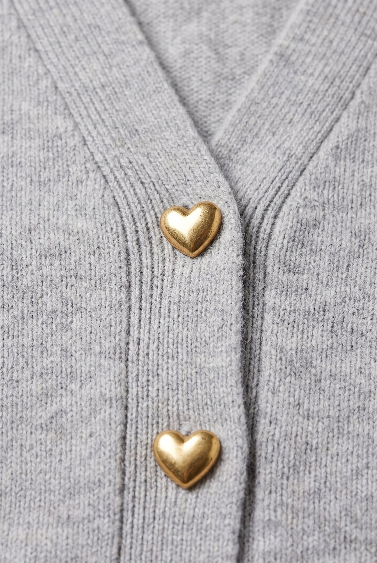 Women's Cardigan | V-Neck with Heart Buttons - Grey detail