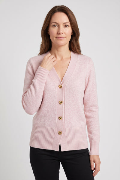 Women's Cardigan | V-Neck with Heart Buttons - Light Pink