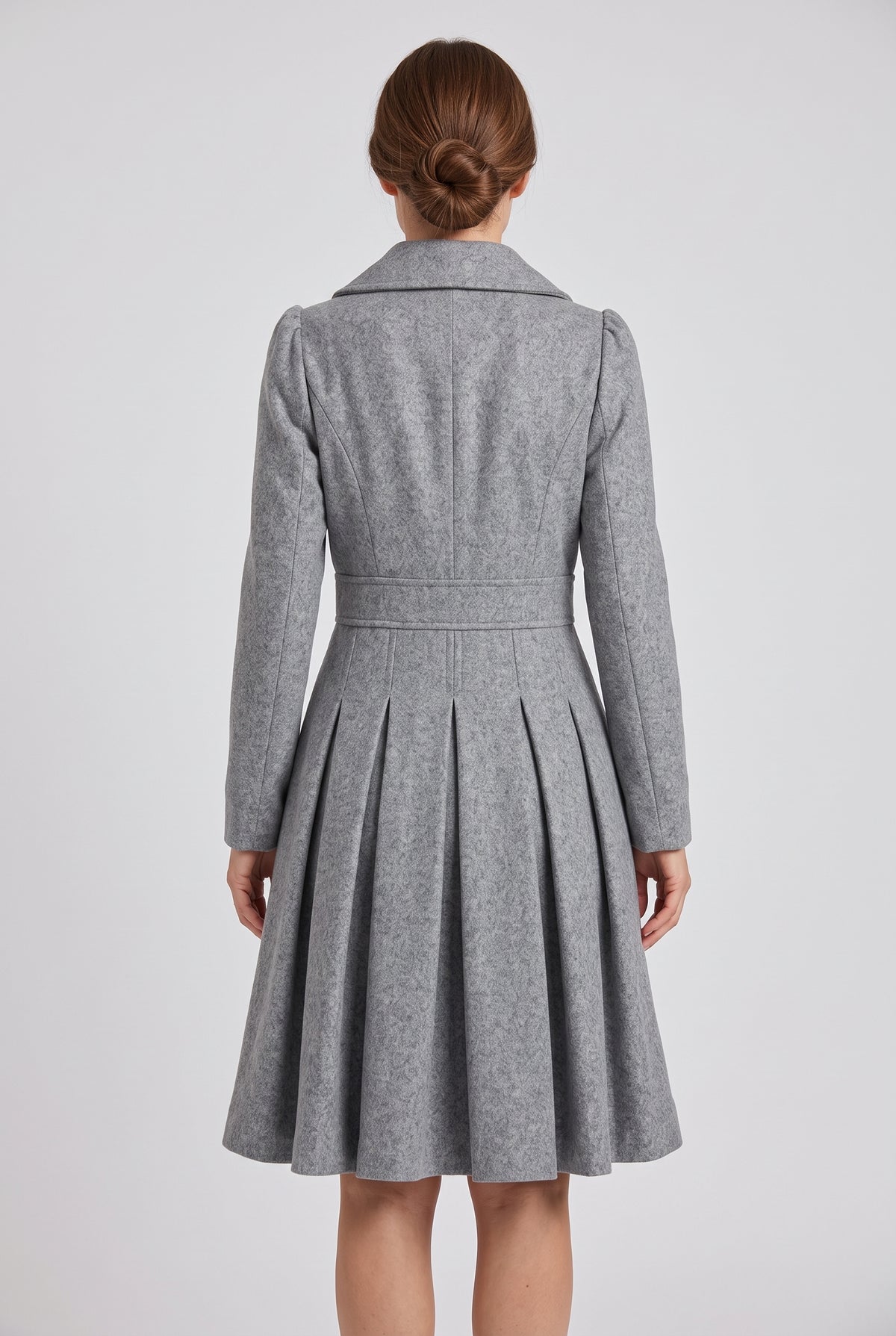 Women's Coat | Double-Breasted Pleated Flare - Grey back