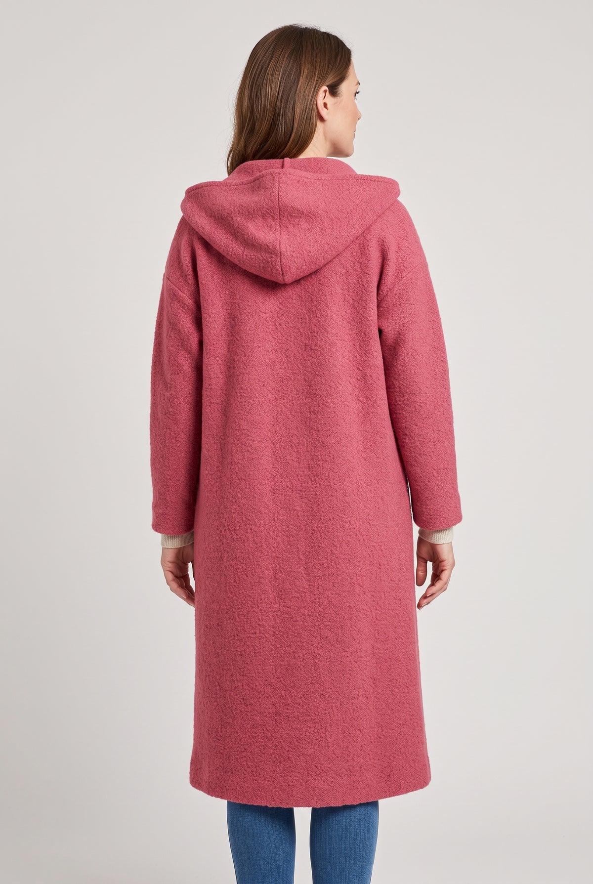 Women's Coat | Hooded Longline Button-Front - Pink back