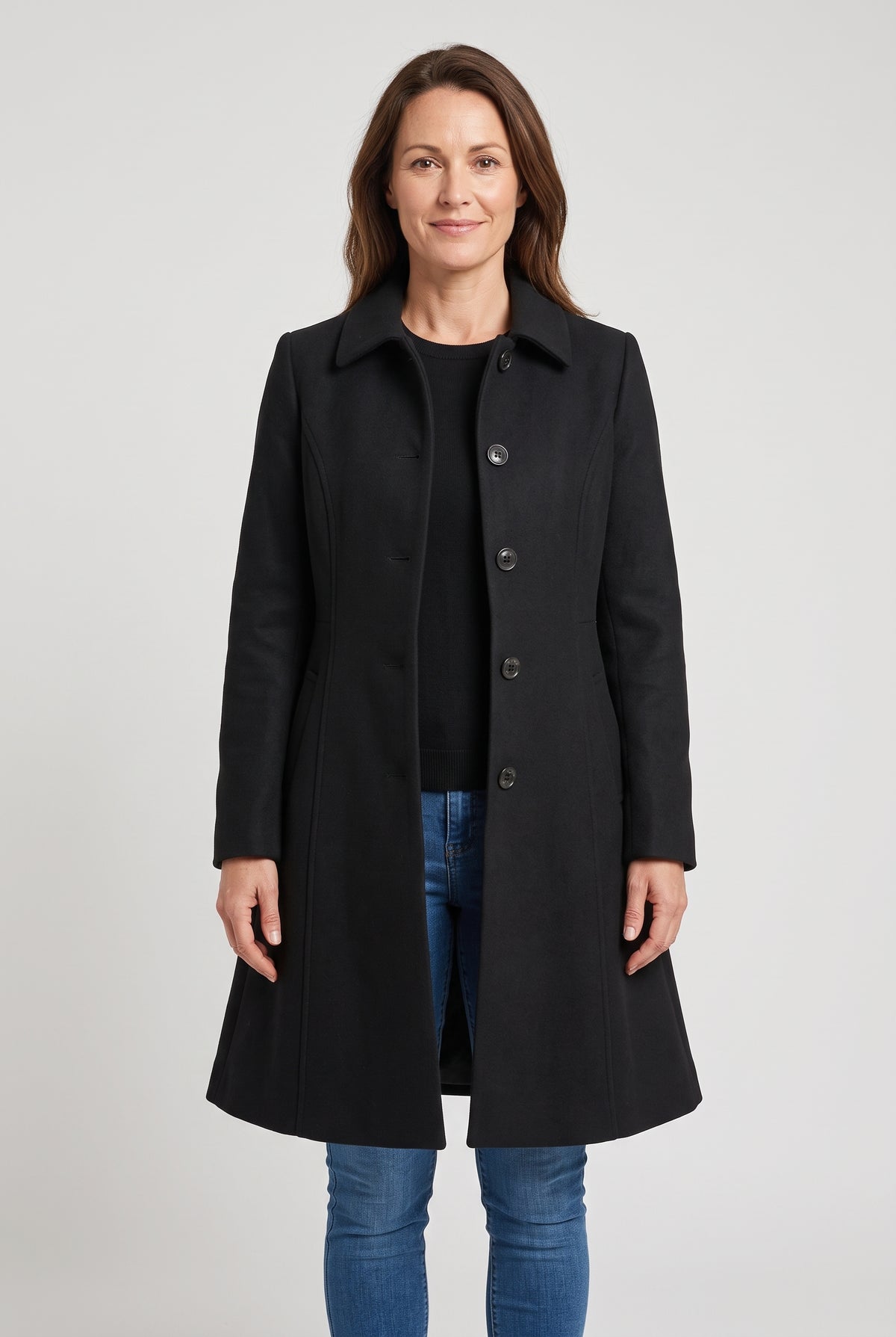 Women's Coat | Single-Breasted Fit and Flare - Black