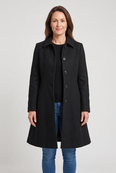 Women's Coat | Single-Breasted Fit and Flare - Black