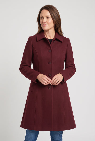 Women's Coat | Single-Breasted Fit and Flare - Burgundy