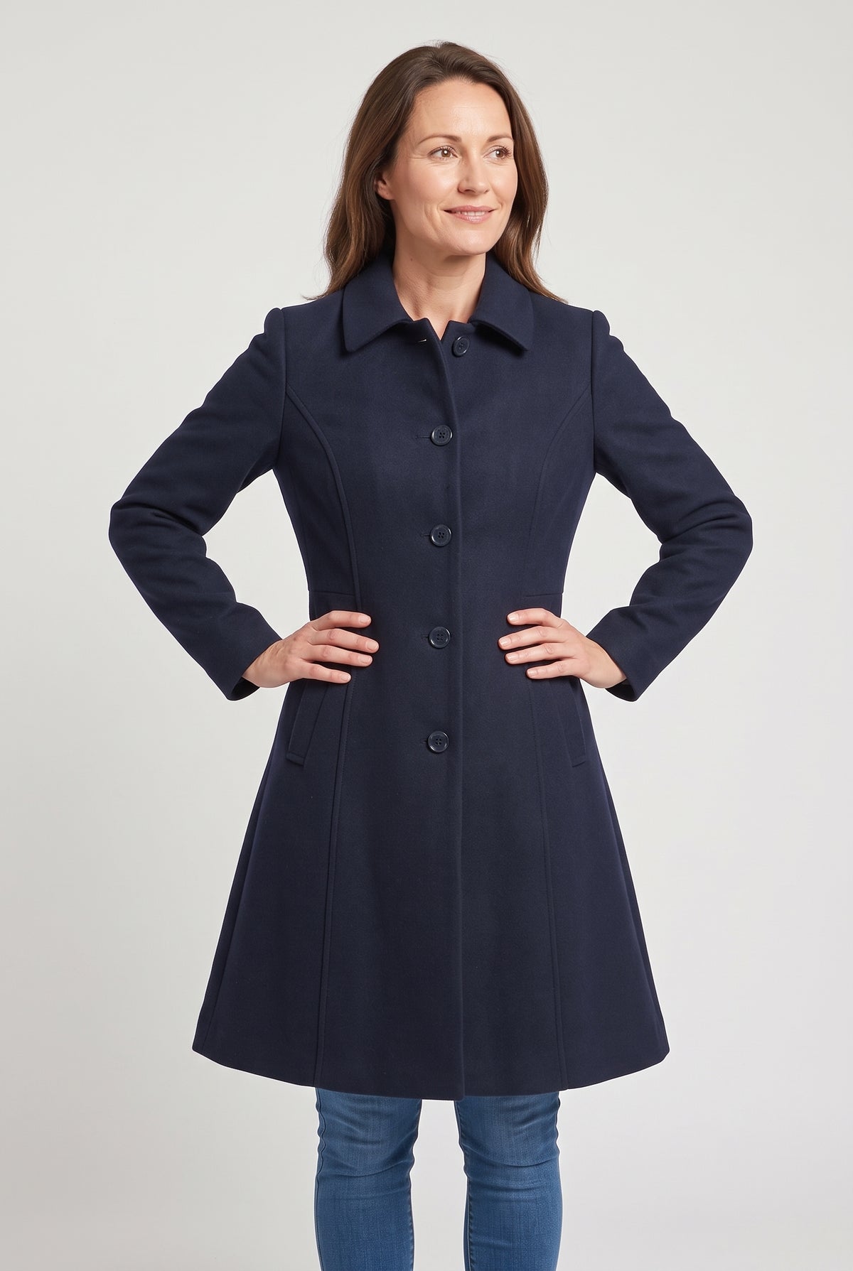 Women's Coat | Single-Breasted Fit and Flare - Navy