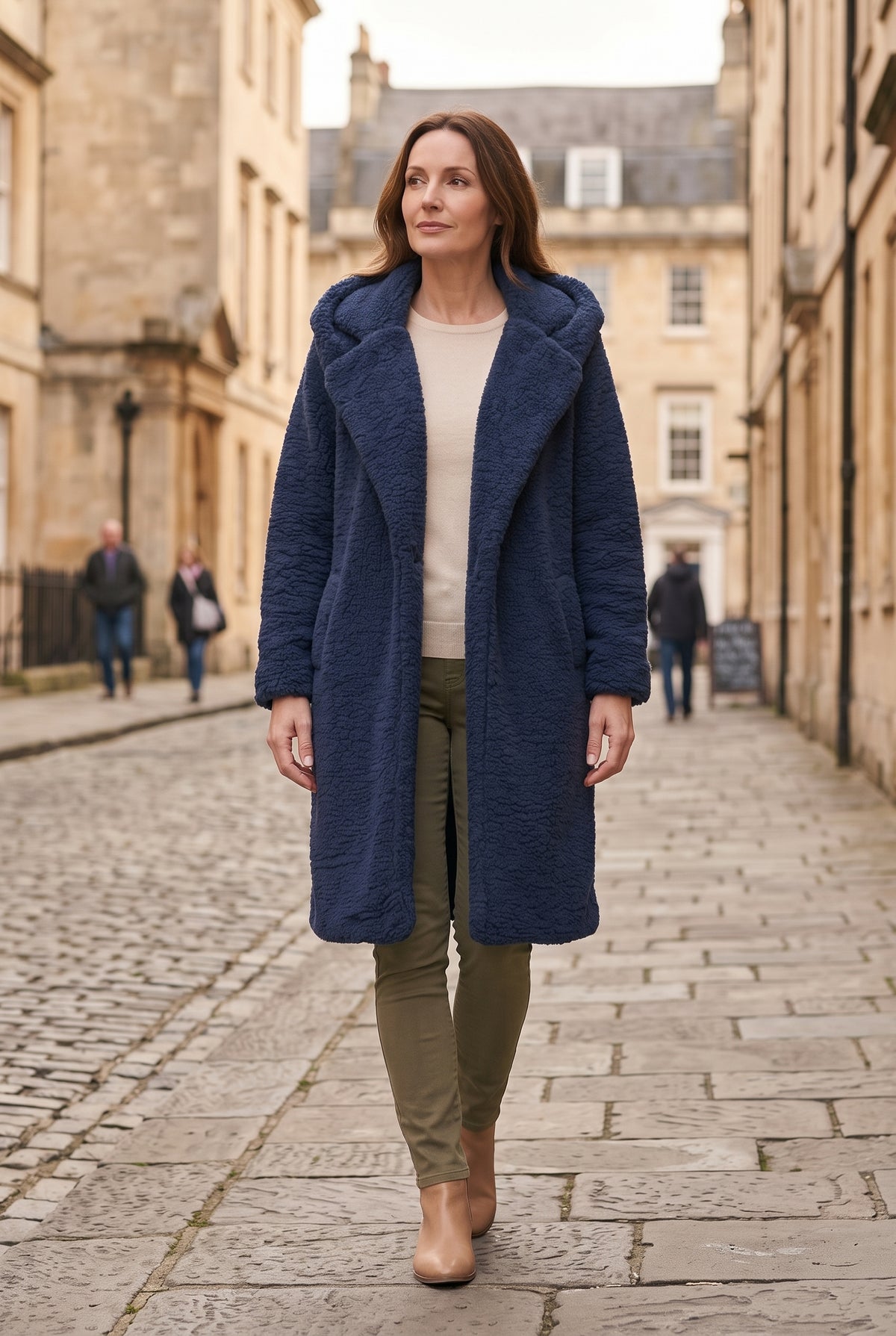 Women's Coat | Teddy Longline with Hood - Navy lifestyle