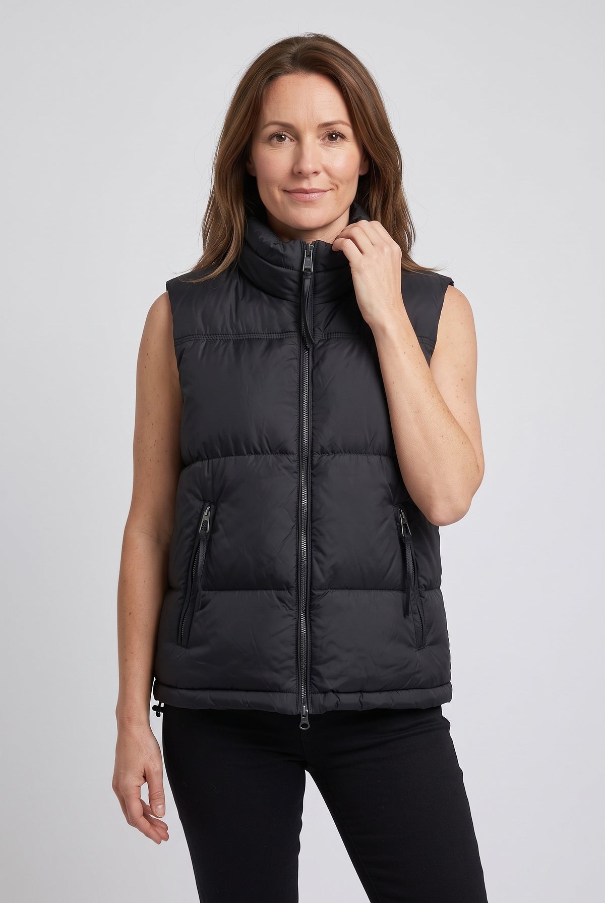 Women's Gilet | Puffer Funnel Neck with Two-Way Zip - Black