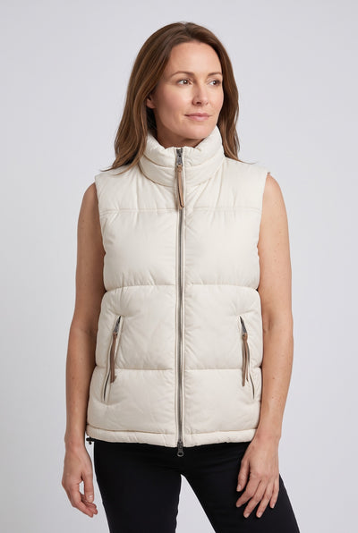 Women's Gilet | Puffer Funnel Neck with Two-Way Zip - Off-White