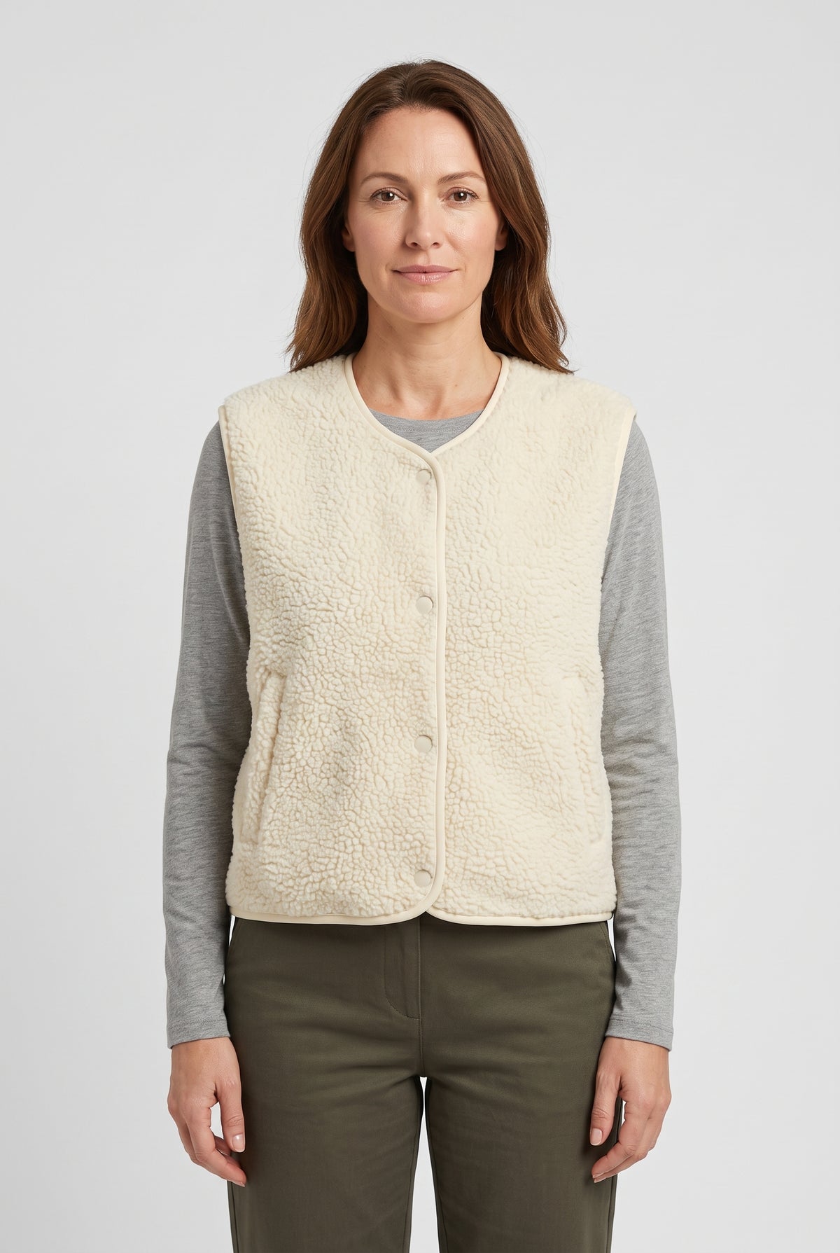 Women's Gilet | Sleeveless Borg Button-Front - Cream
