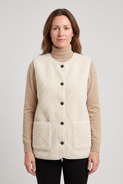 Women's Gilet | Sleeveless Borg with Patch Pockets - Cream