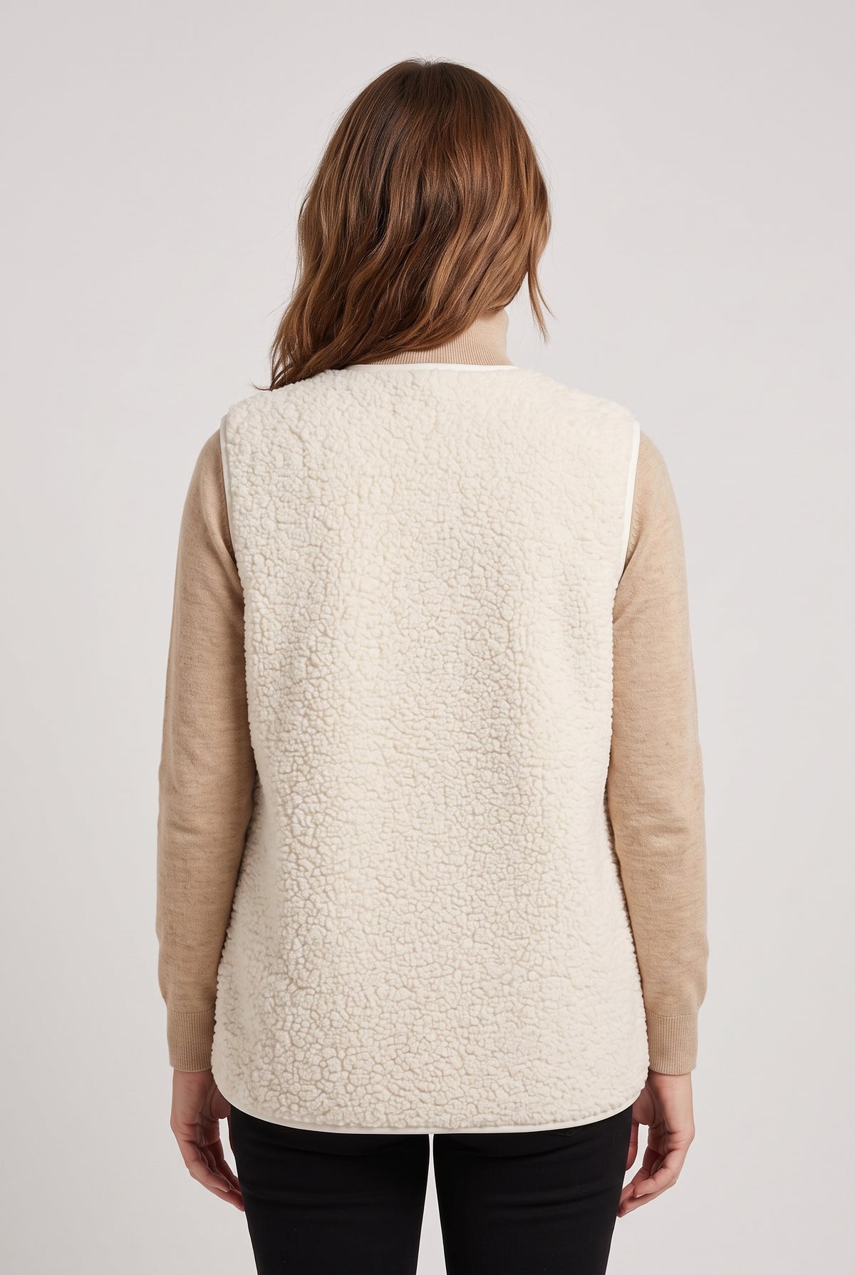 Women's Gilet | Sleeveless Borg with Patch Pockets - Cream back