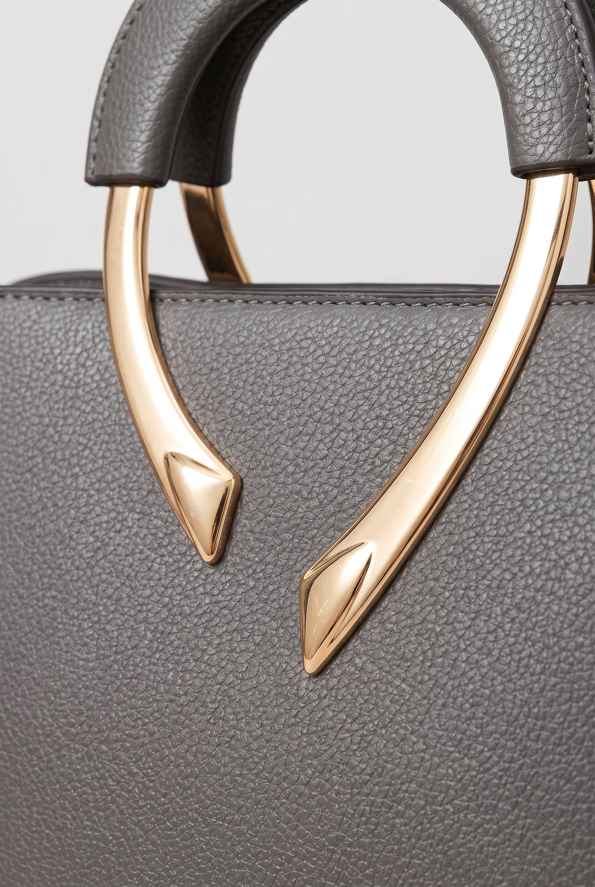 Women's Handbag | Curved Top Handle with Crossbody Strap - Grey detail