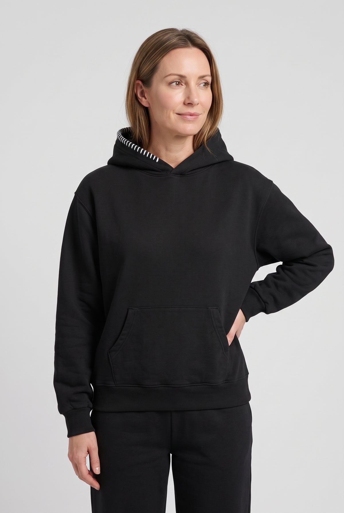 Women's Hoodie | Oversized with Contrast Hood Stitching - Black