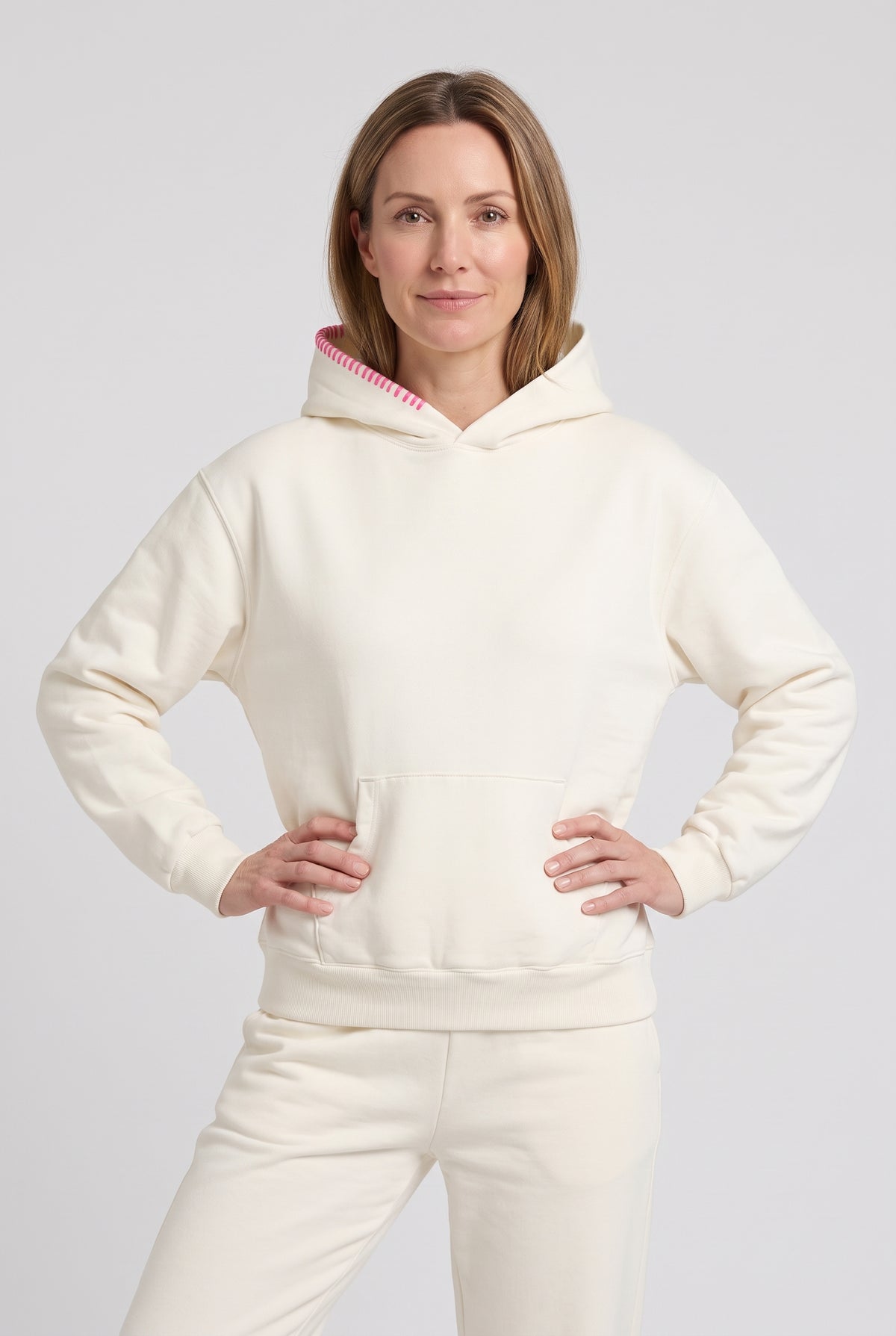 Women's Hoodie | Oversized with Contrast Hood Stitching - White