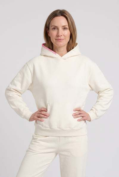 Women's Hoodie | Oversized with Contrast Hood Stitching - White