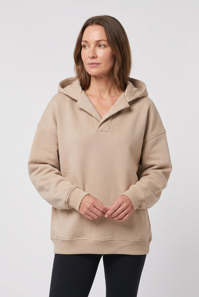 Women's Hoodie | Oversized with V-Neck Hood - Beige