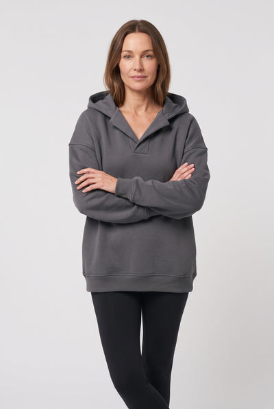 Women's Hoodie | Oversized with V-Neck Hood - Charcoal