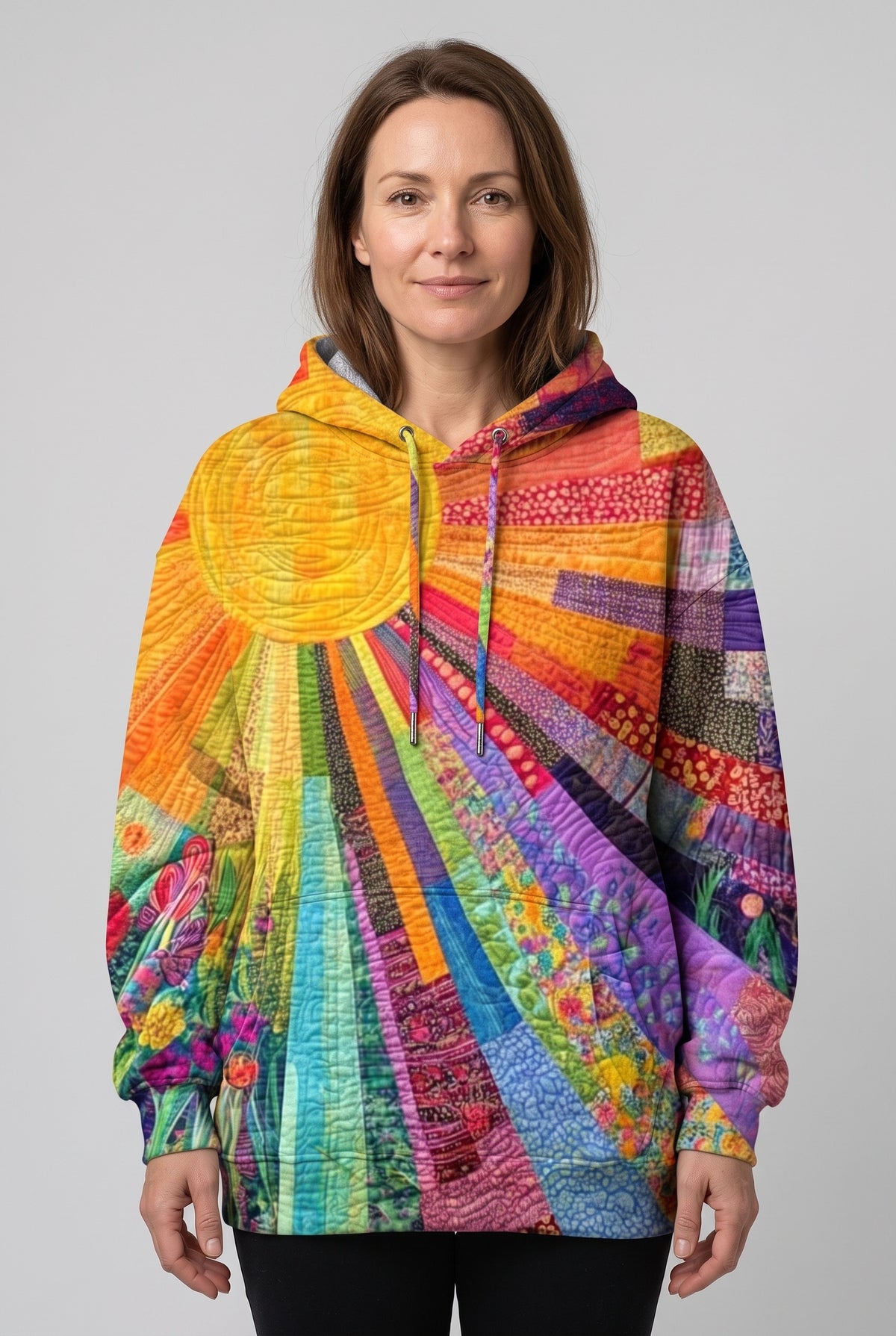 Women's Hoodie | Sunburst Patchwork Oversized - Multicolour