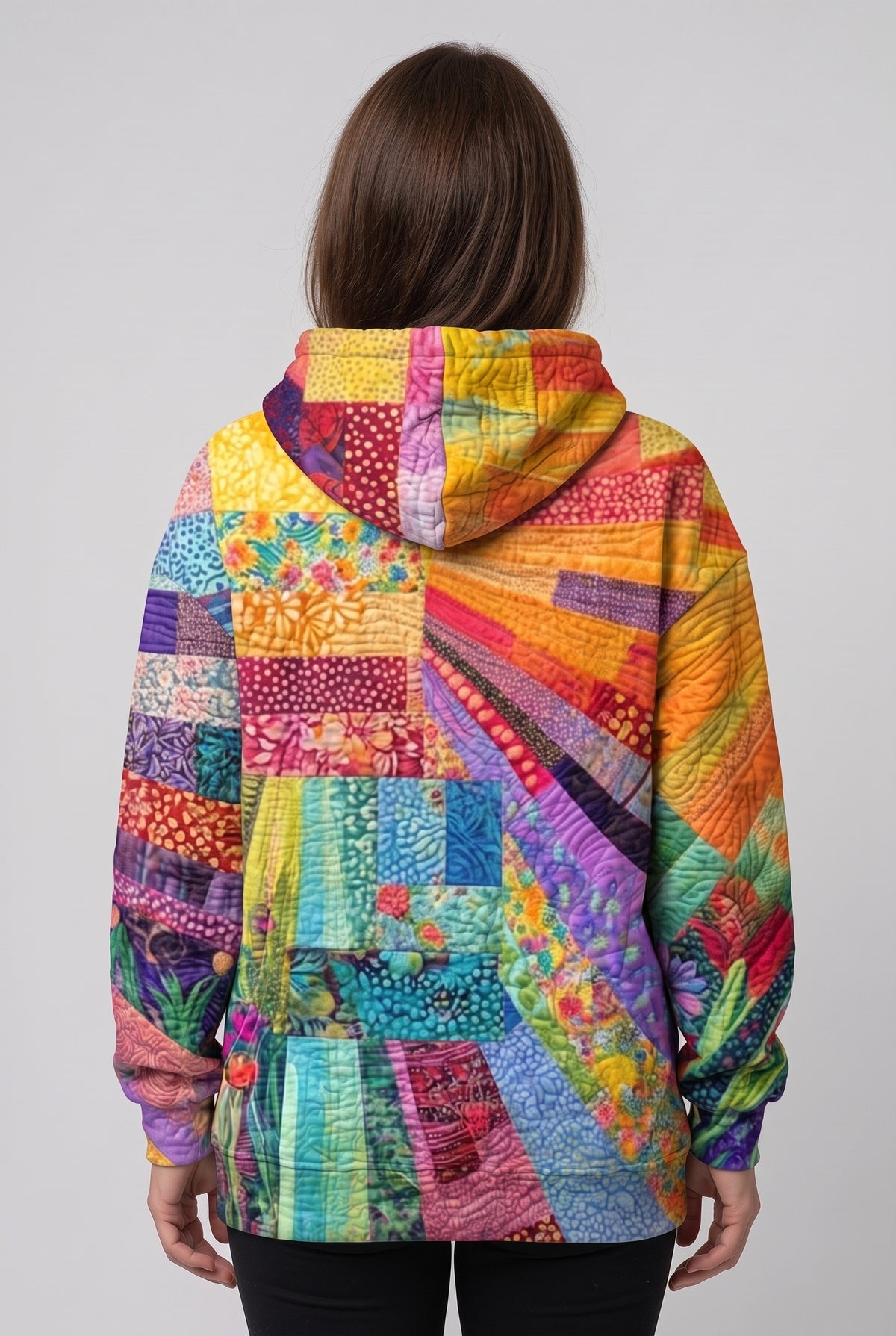 Women's Hoodie | Sunburst Patchwork Oversized - Multicolour back