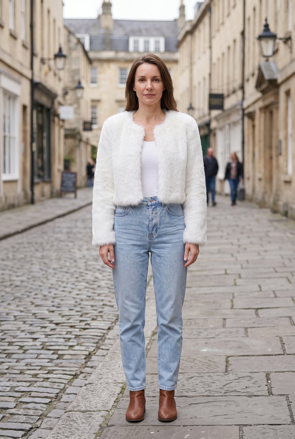 Women's Jacket | Faux Fur Cropped Collarless Open-Front - White lifestyle