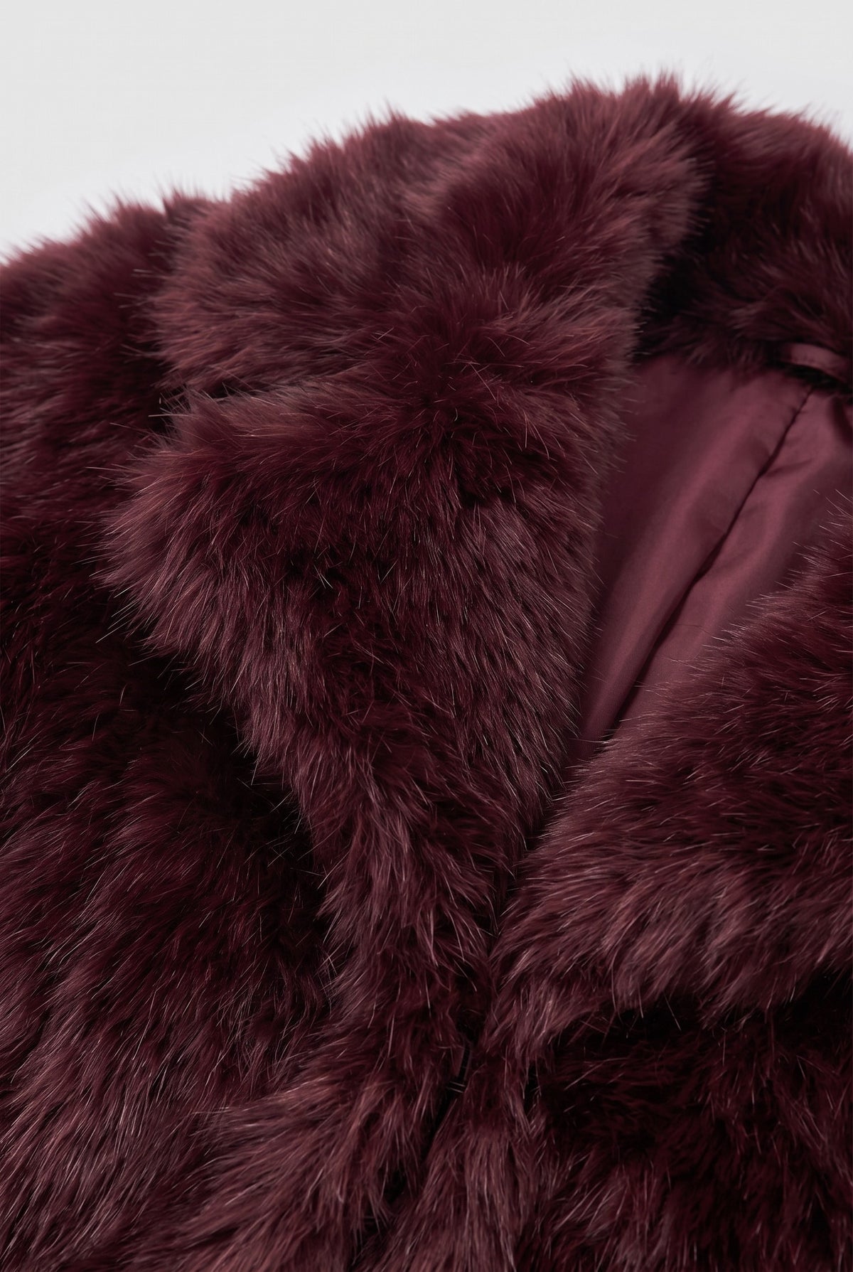 Women's Jacket | Faux Fur Cropped with Lapel Collar - Burgundy detail