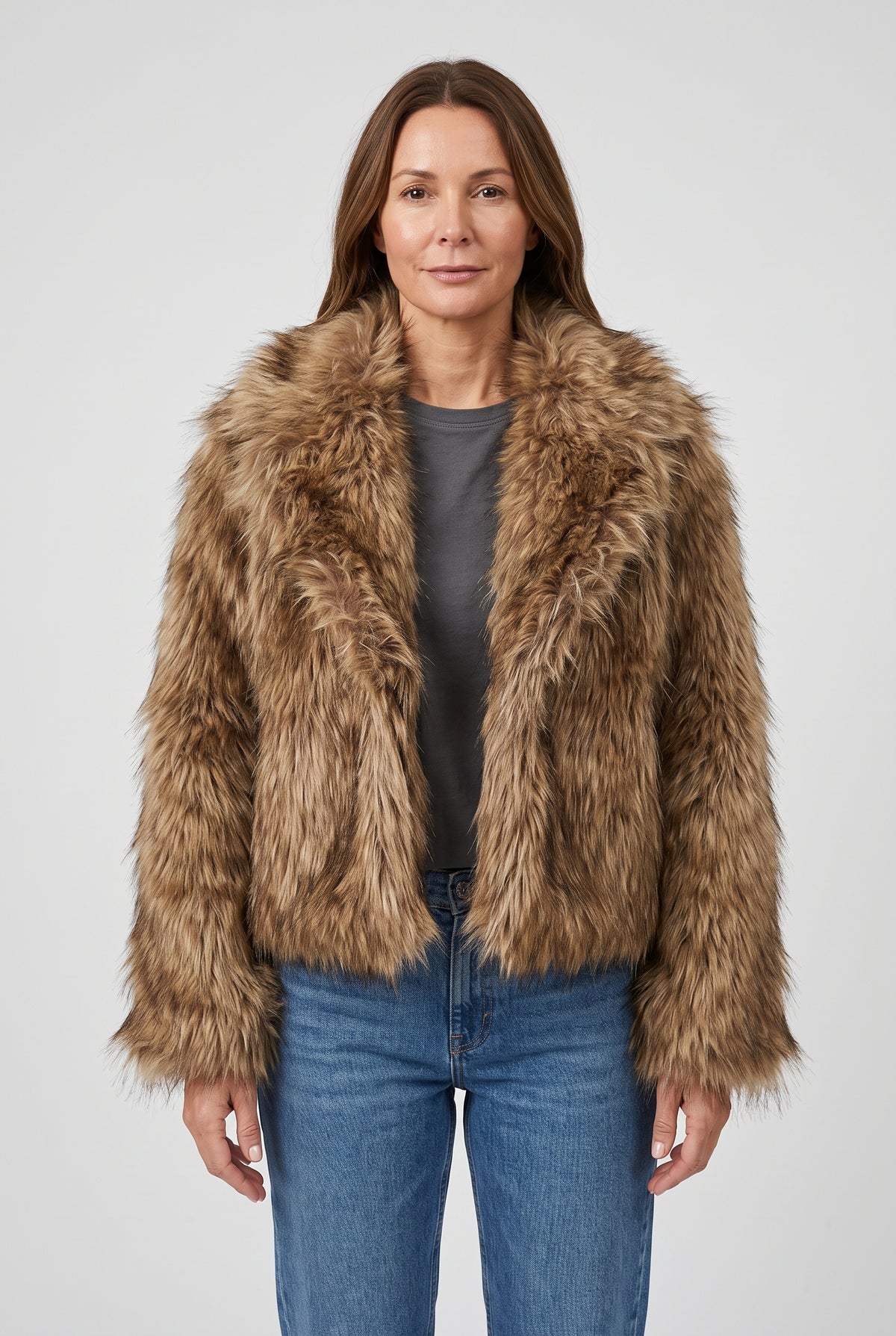 Women's Jacket | Faux Fur Shaggy Cropped - Brown
