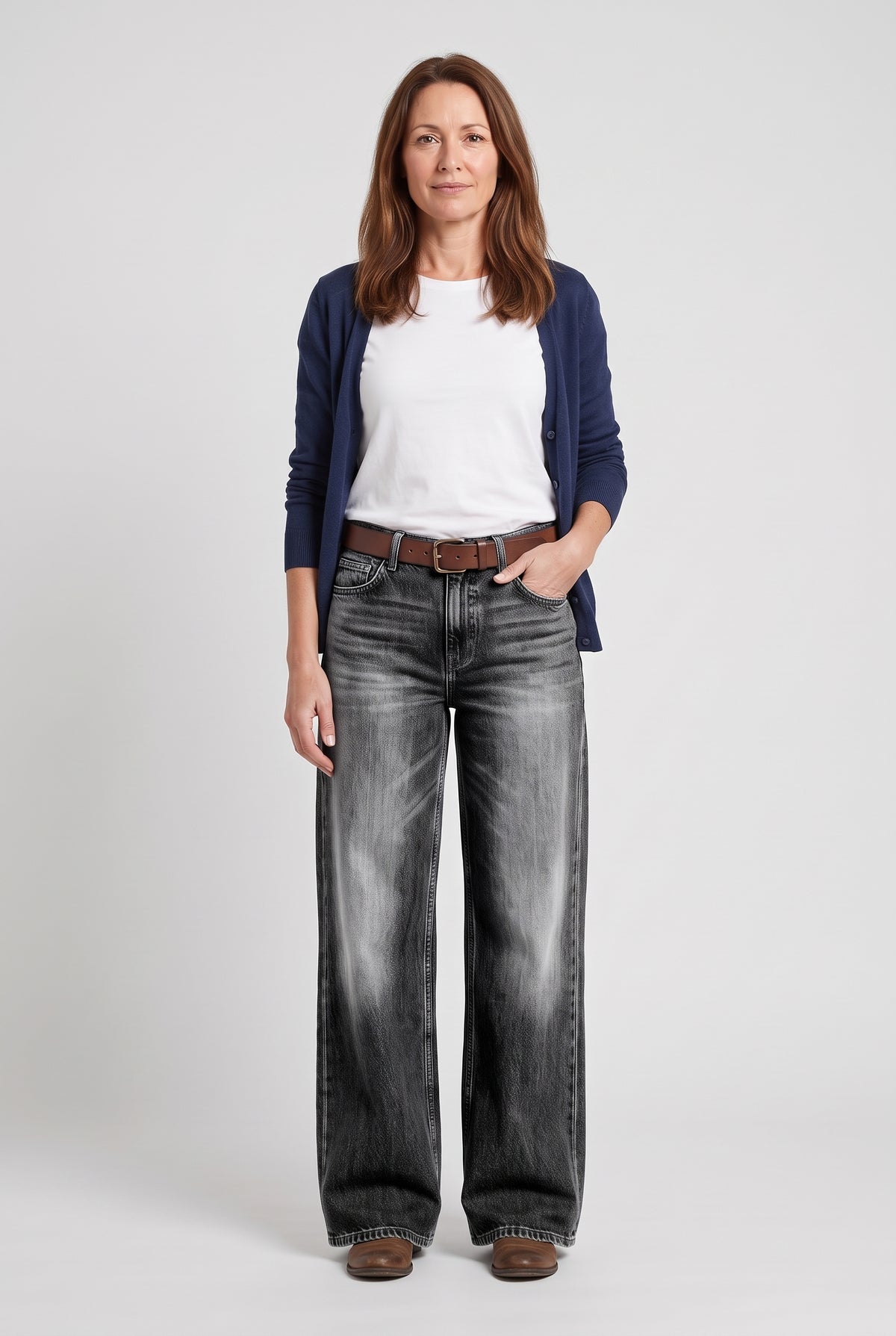 Women's Jeans | Wide Leg Faded Wash Full Length - Light Grey
