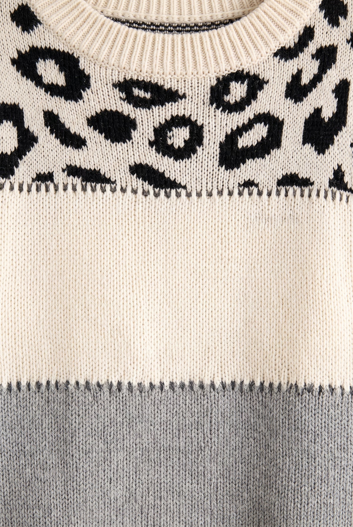 Women's Jumper | Colour Block with Leopard Print - Grey detail
