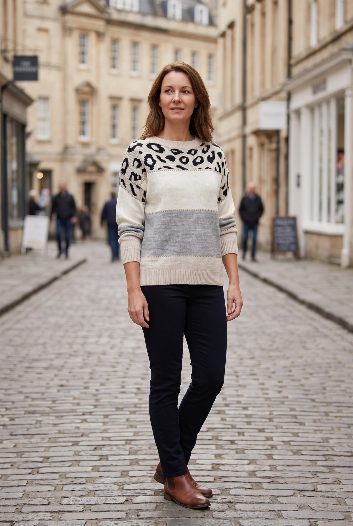 Women's Jumper | Colour Block with Leopard Print - Grey lifestyle