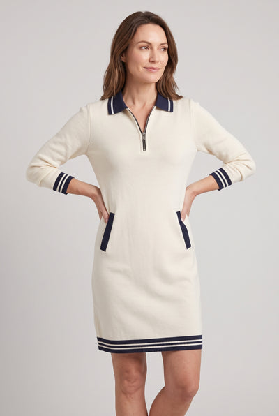 Women's Jumper Dress | Zip Polo Collar with Pockets - Cream