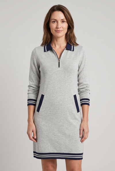 Women's Jumper Dress | Zip Polo Collar with Pockets - Grey