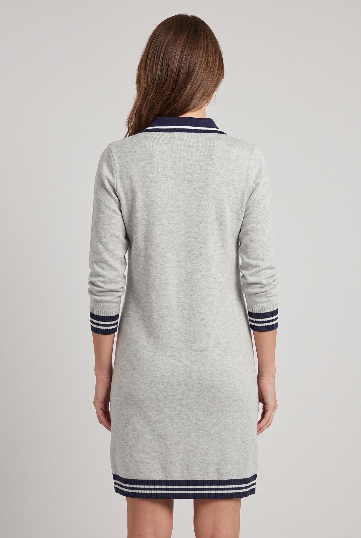 Women's Jumper Dress | Zip Polo Collar with Pockets - Grey back