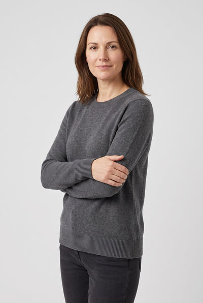 Women's Jumper | Fine Knit with Relaxed Round Neck - Charcoal